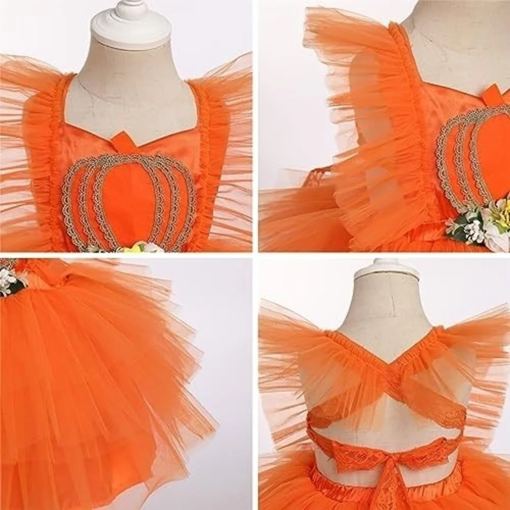 Cute Baby Girl Orange Pumpkin Halloween Tutu Dress Baby Infant Size 18-24Mos NEW